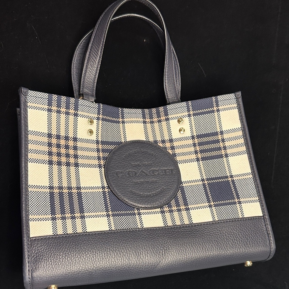 Coach Blue and Cream Checkered Tote